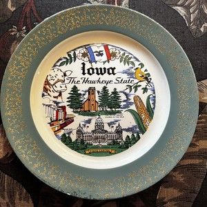 VTG Iowa State Collector Plate Hawkeye State Green Gold 10" Homer Laughlin USA